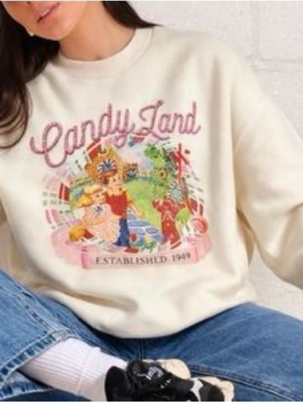 ‘Candy Land' | Embroidered Graphic Sweatshirt - Cozy Pullover Sz M